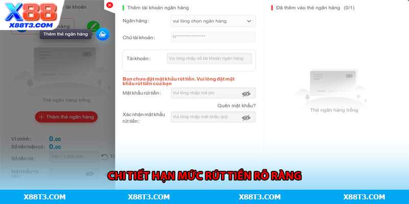 Chi tiết hạn mức rút tiền rõ ràng